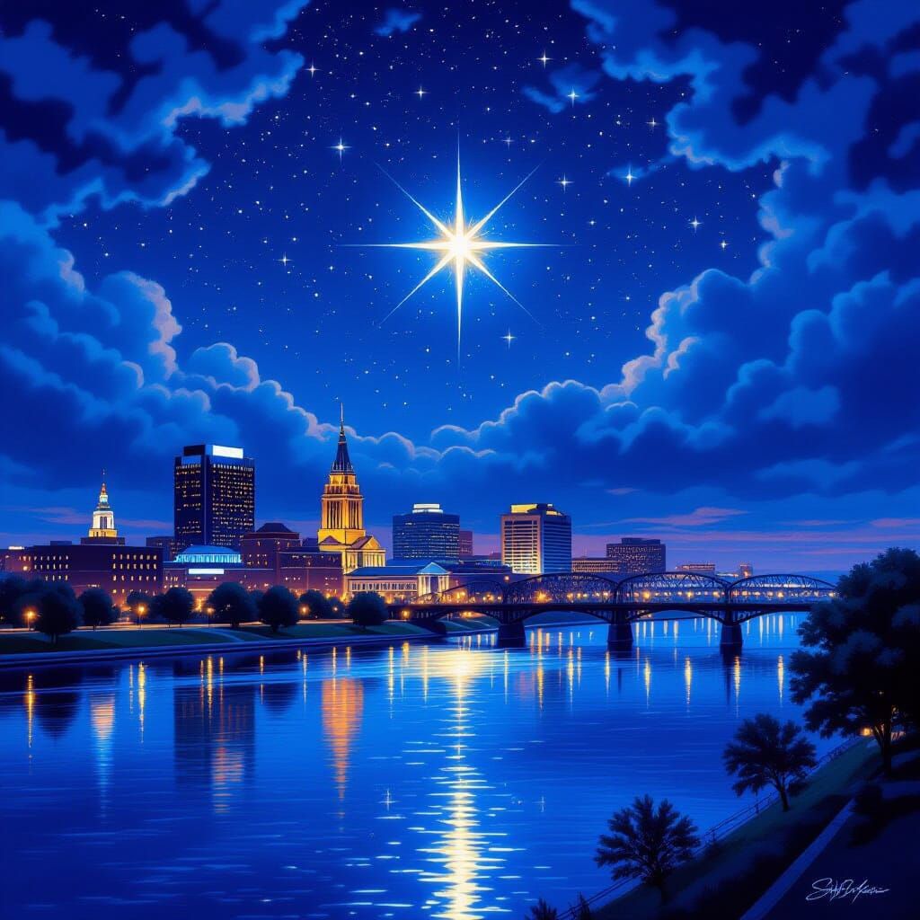 Star of Bethlehem Over Evansville Indiana Digital Painting