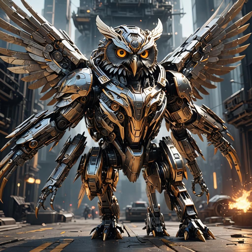 Mechanical Bird: Phoenix, Owl, or Mockingbird in Sci-Fi Styl...
