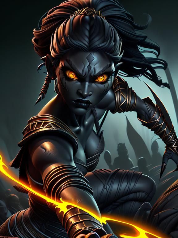 Shadow woman wields fire magic