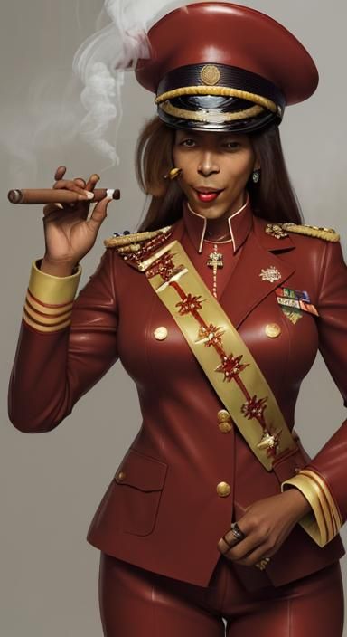 Caribbean Military Dictator in Red Leather Uniform