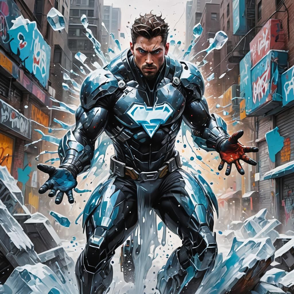 Icy Superhero in Graffiti Splash Art Style
