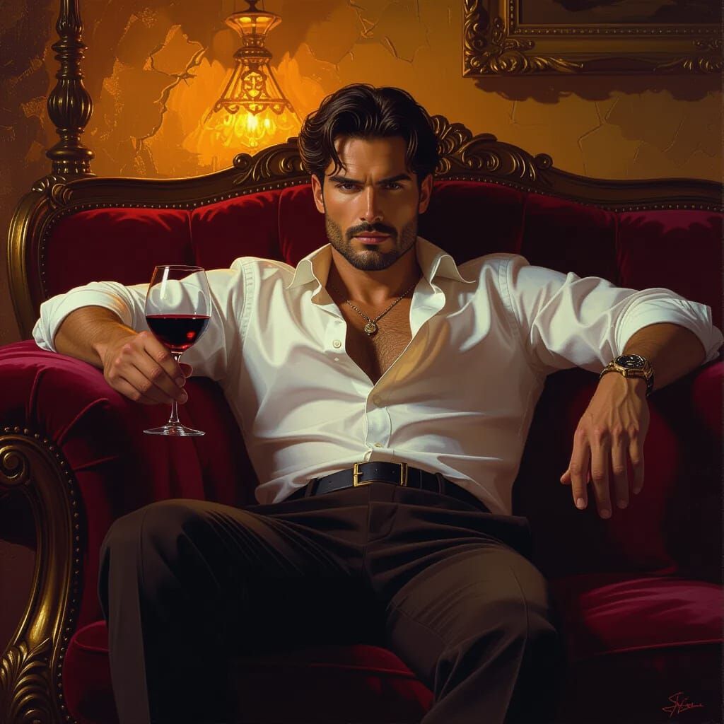 Inviting Italian Man with Wine: Hyperrealistic Portrait