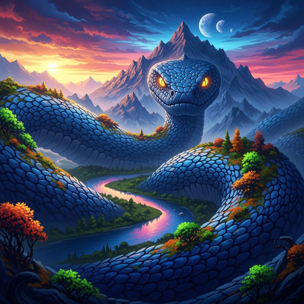 Surreal Snake Landscape in Detailed Matte Painting Style