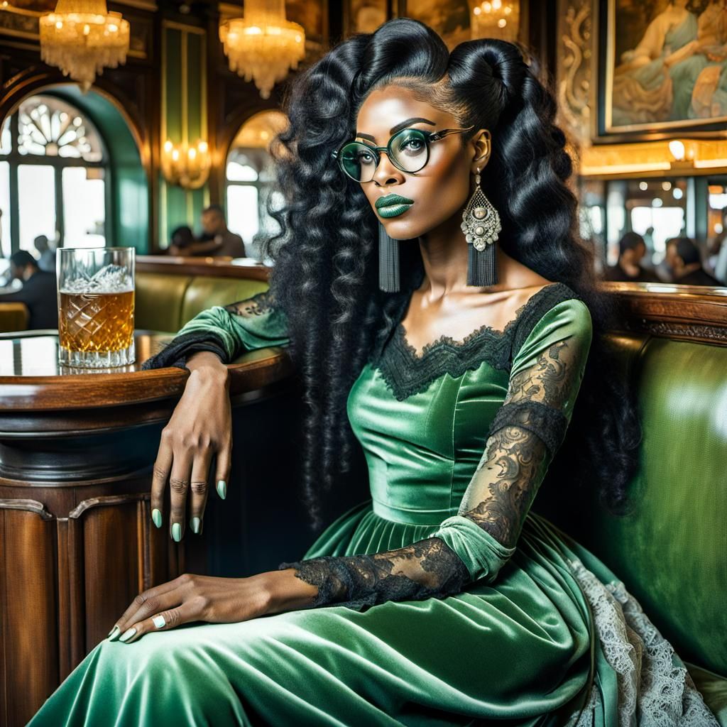 Rococo Woman in Lounge Bar, Art Nouveau Style