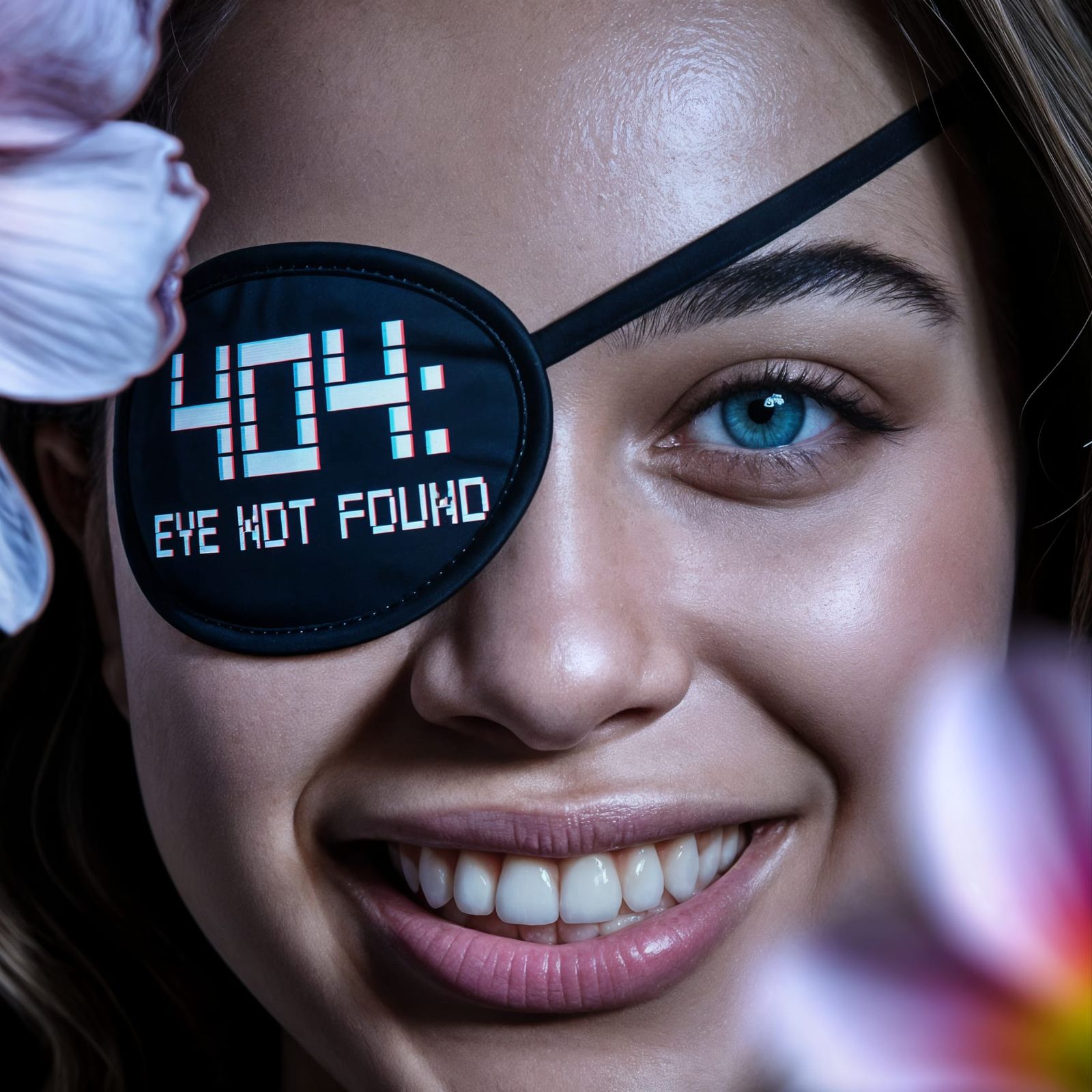 Woman's Face with Eyepatch Glitch Art