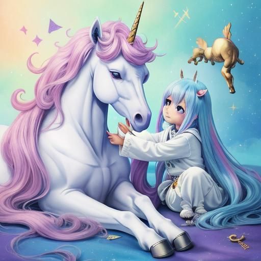 Unicorn as Pet in Anime Style
