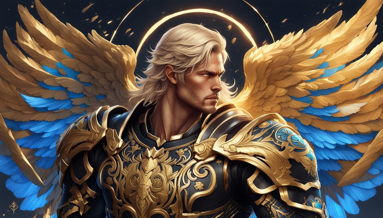 Uriel: Angel in Golden Armor, Hyperrealistic Illustration