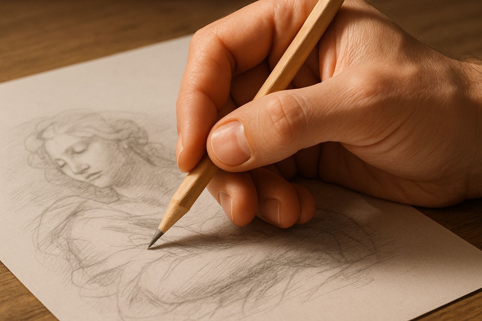 Left Handed Artist Drawing with Pencil