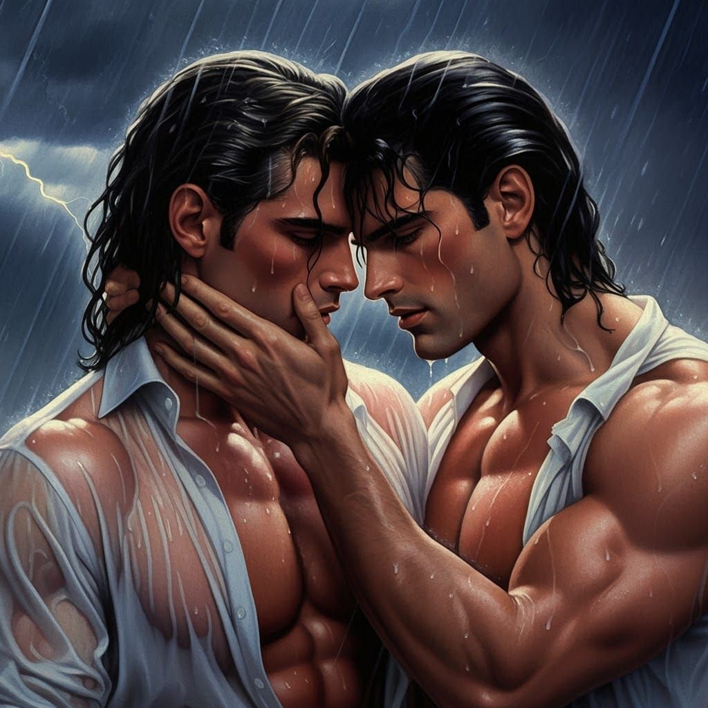 Passionate Embrace in the Rain: A Romantic Portrait