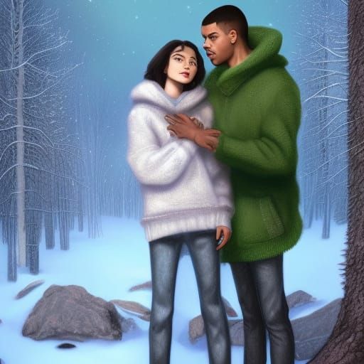 Romantic Snowy Forest Walk Under Aurora Borealis