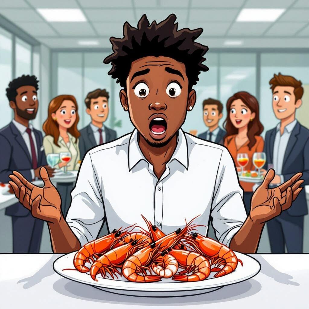 Shocked Coworkers React to Raw Prawns at Office Party