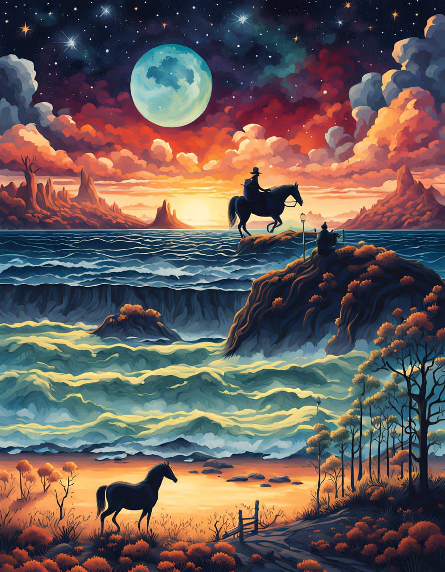 Surreal Devil Horses Eat Spaghetti, Salvador Dali Style