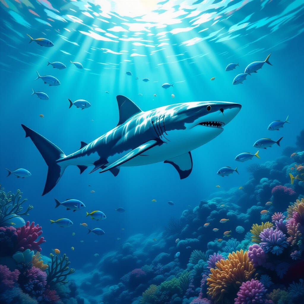 Underwater Shark in Fantasy Matte Painting Style