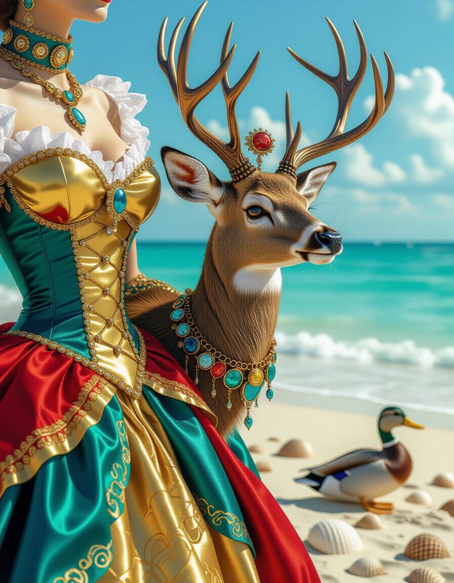 Steampunk Deer's Beach Vacation in Vivid Colors