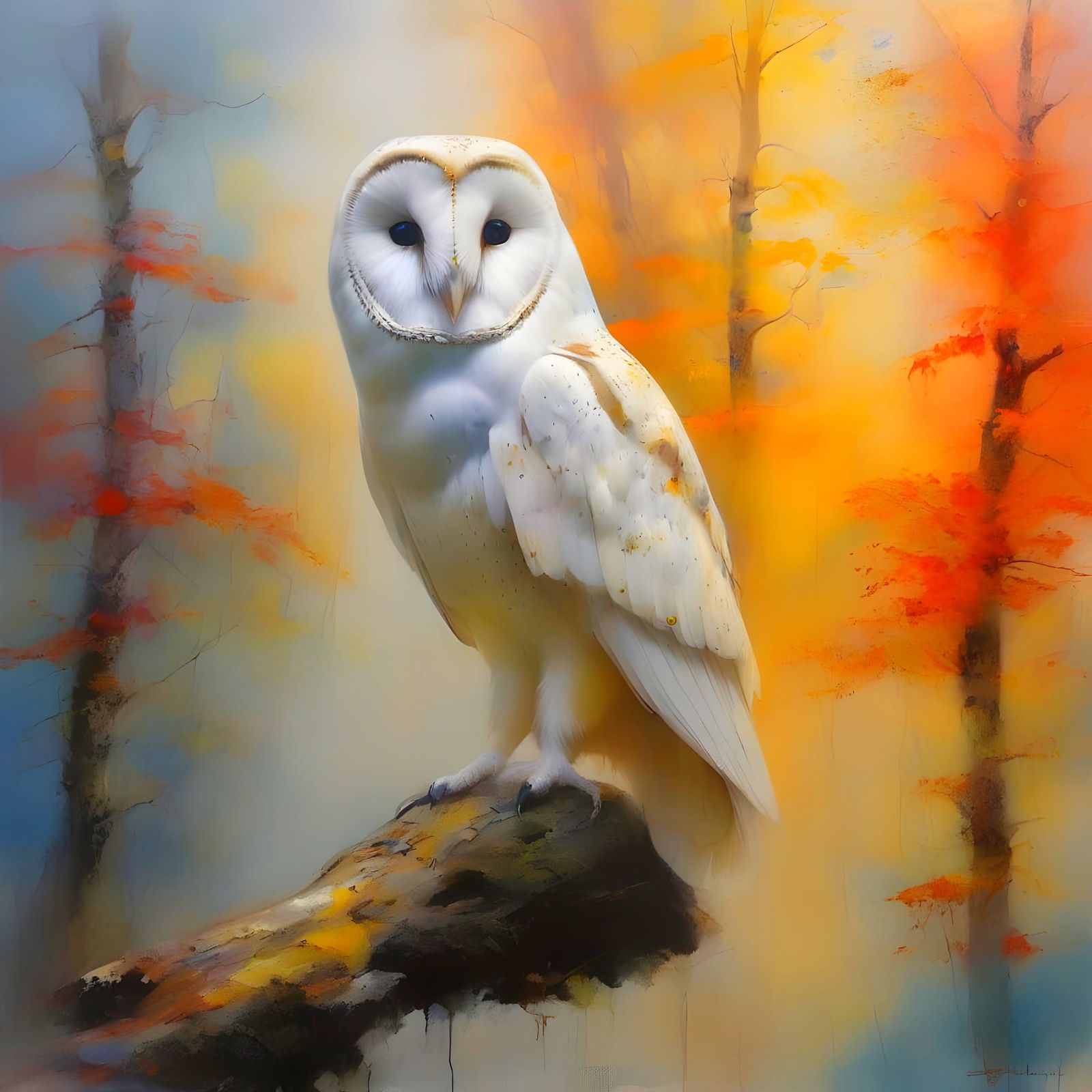 Majestic White Barn Owl in Foggy Forest