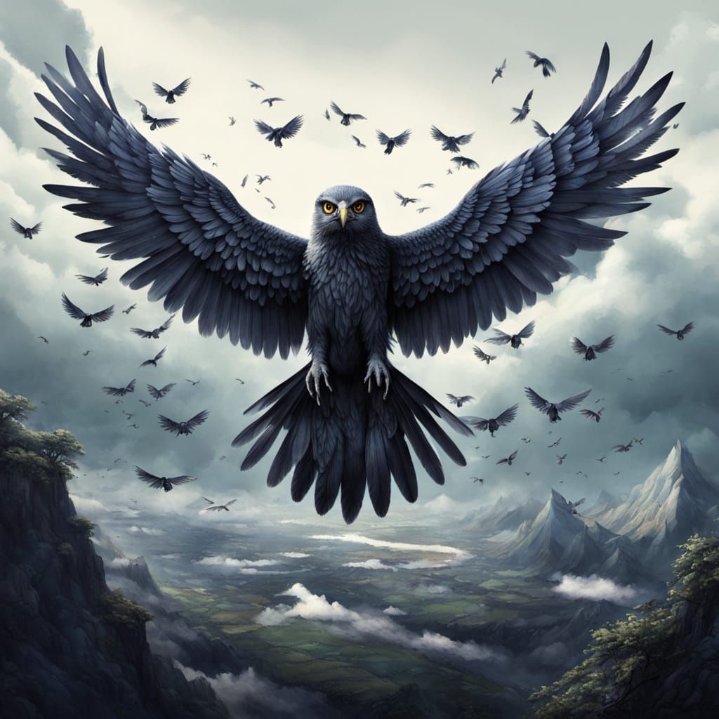 Flock of Eyes and Wings Hovering Above Earth