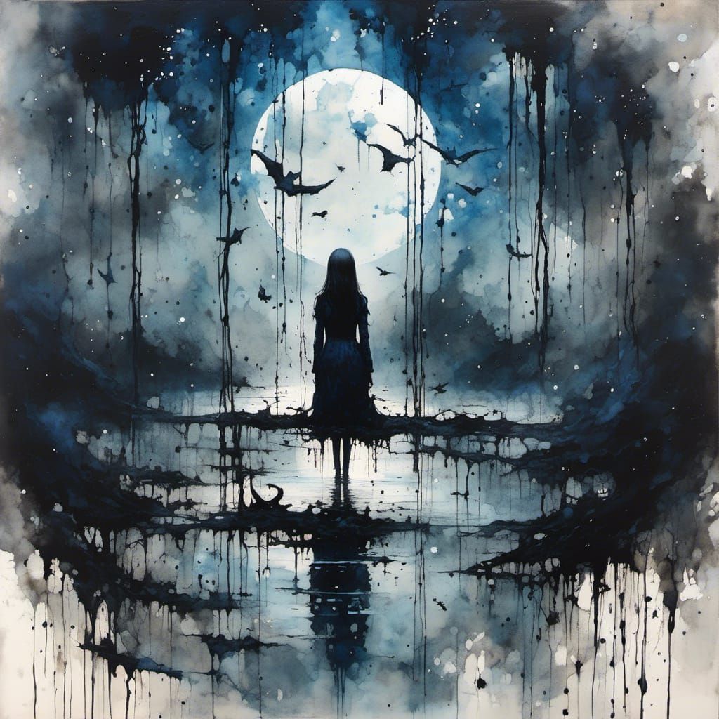 Lonely Girl on Swing: Watercolor Painting