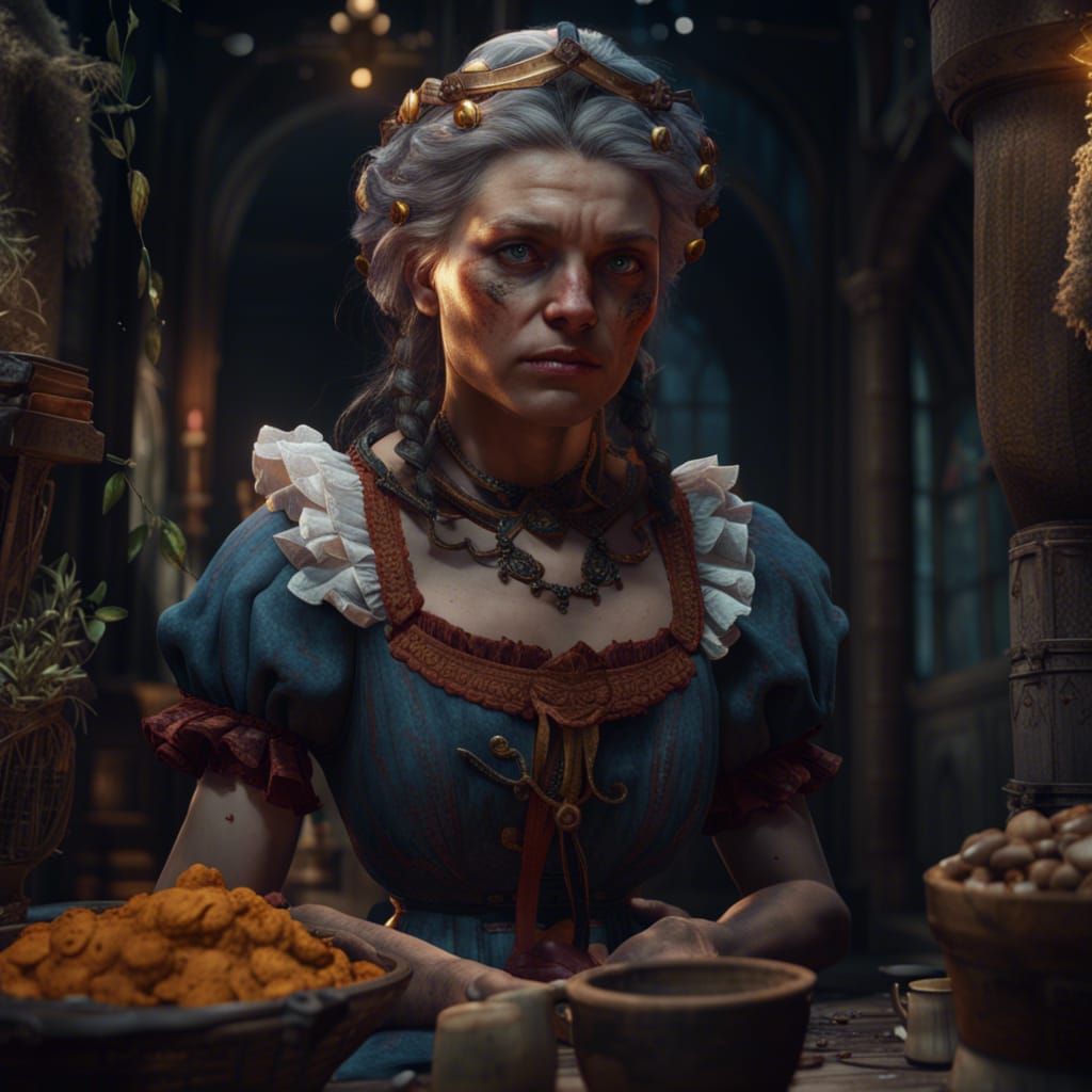 Detailed Matte Painting of a Sad Maid