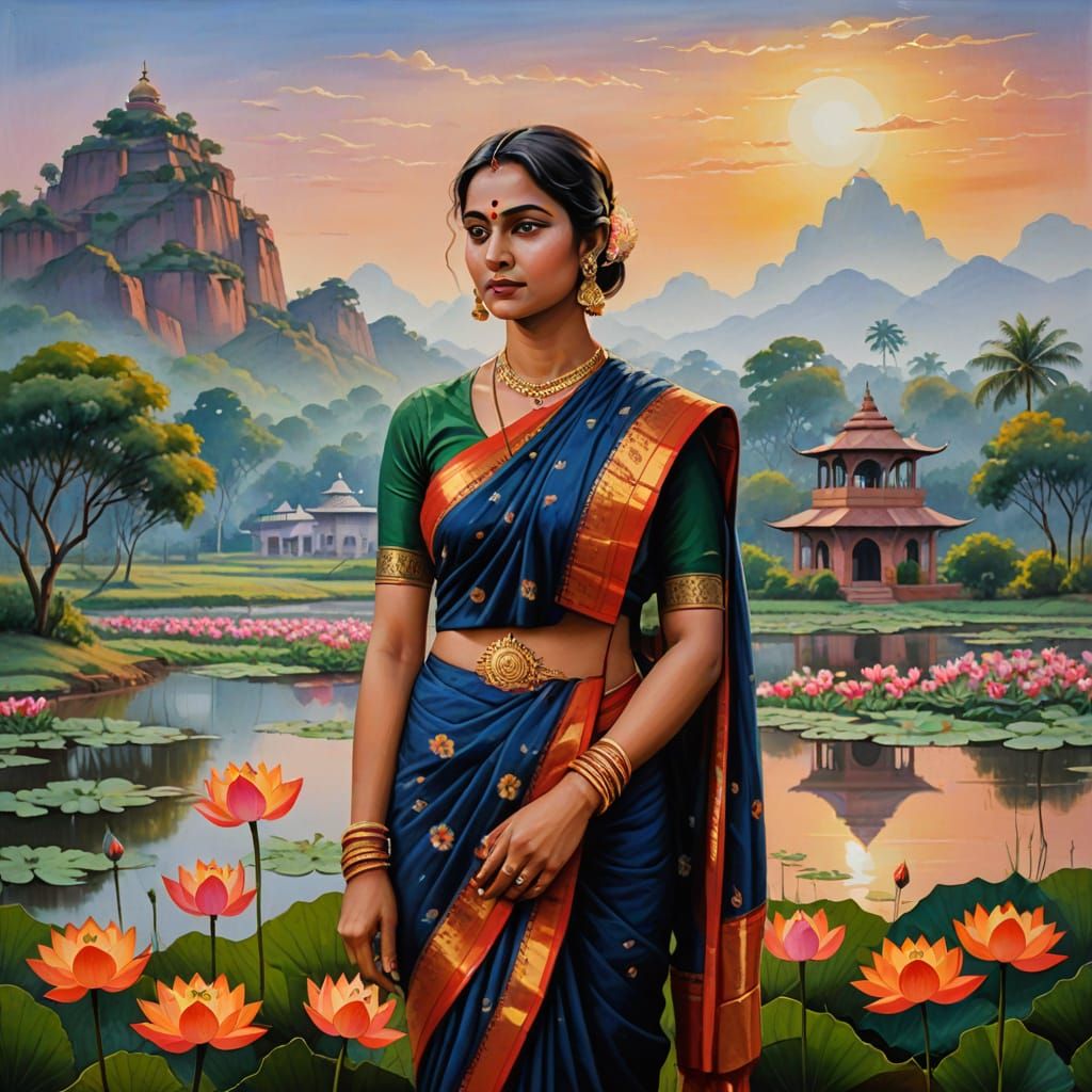 Modern Woman in Traditional Indian Miniature Painting