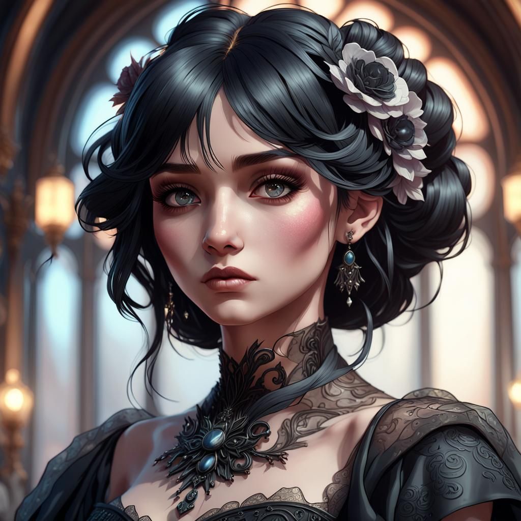 Gothic Bride Portrait in Detailed Concept Art