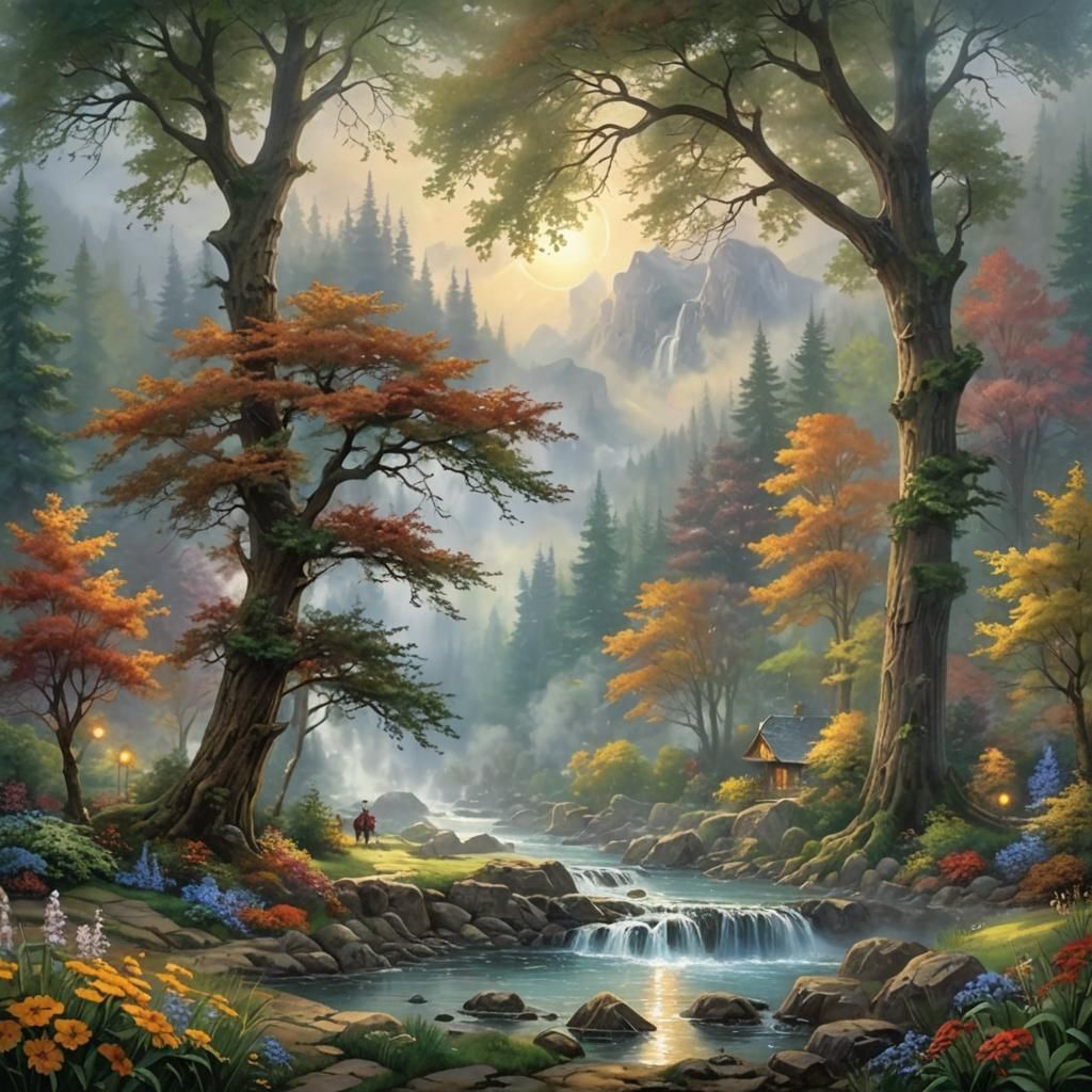 Ethereal Fantasy: Autumn's Touch on Summer Landscape