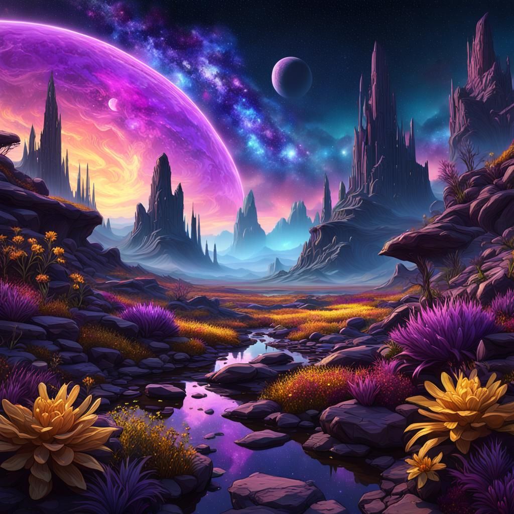 Colorful Alien Landscape in Dark Fantasy Style
