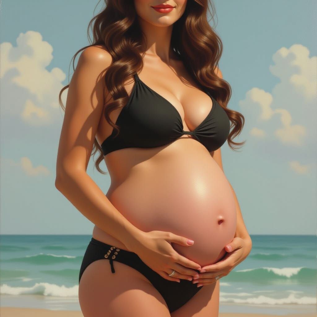 Realistic Portrait of a Pregnant Woman in Bikini