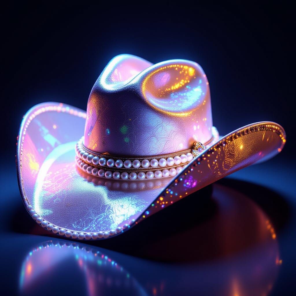 Flamboyant Cowboy Hat with Iridescent Pearl Glow