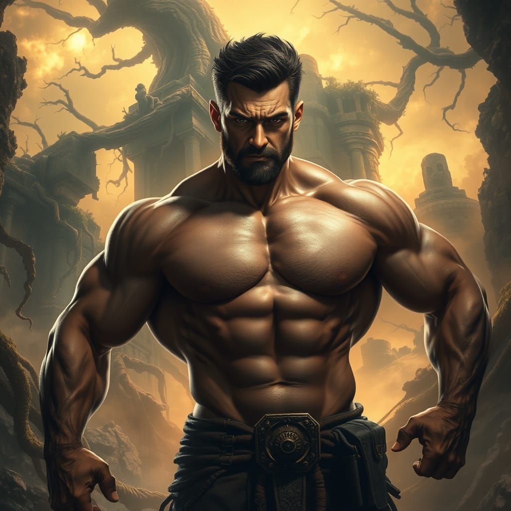 Heroic Fantasy Warrior in Ancient Ruins