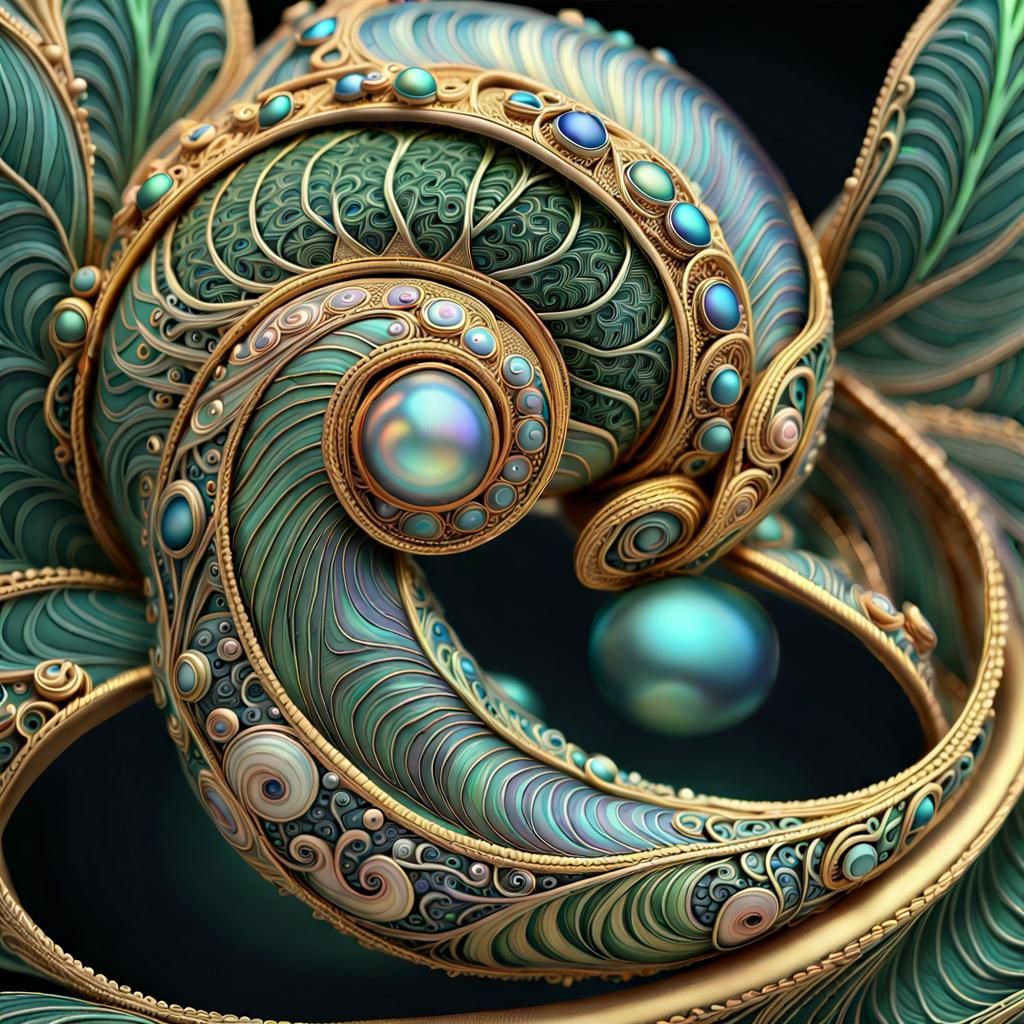 Filigree Snail on Leaf in Art Nouveau Style