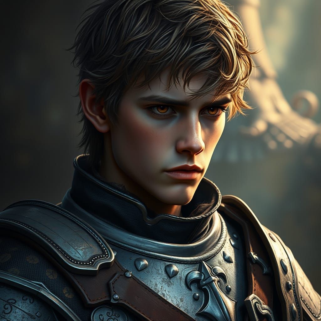 Regal Young Arthurian Knight in Moody Atmosphere
