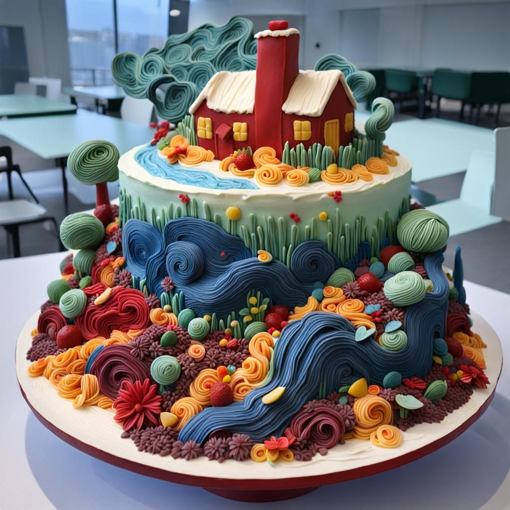 Pasta Sculpture Depicting Summer Garden Cake