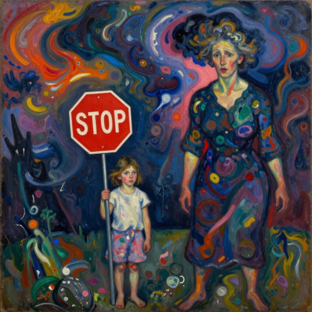 Innocence Confronts Emotional Storm Oil Painting