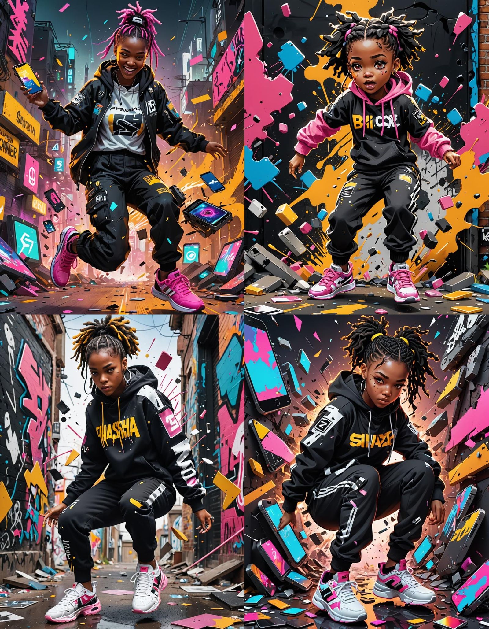 Create an adorable chibi girl wearing a black and white swea...