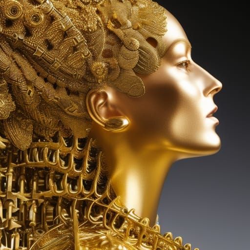 Golden Gearwork Human Figure: Intricate Digital Art