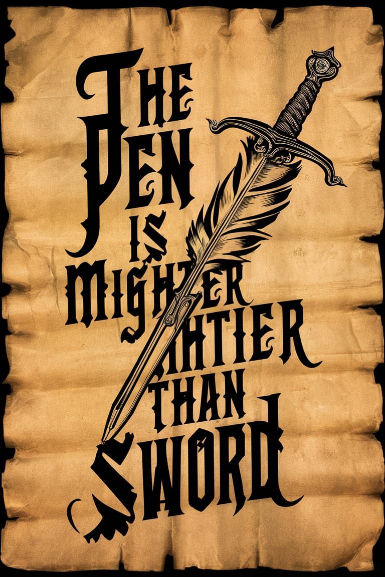 Quill Sword Writing on Parchment