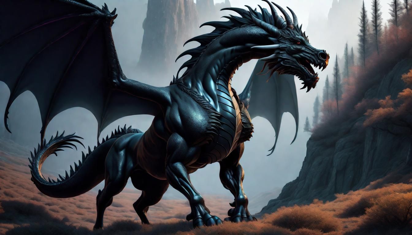 Mystical Dragon-Unicorn Hybrid in Gritty Wilderness