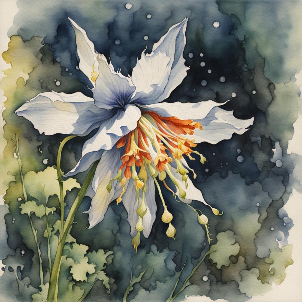 Elegant Columbine Flower Watercolor Painting