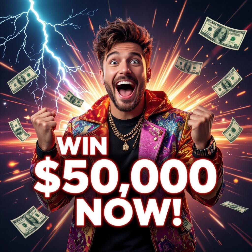 Excited Man with Dollar Bills in MrBeast Style