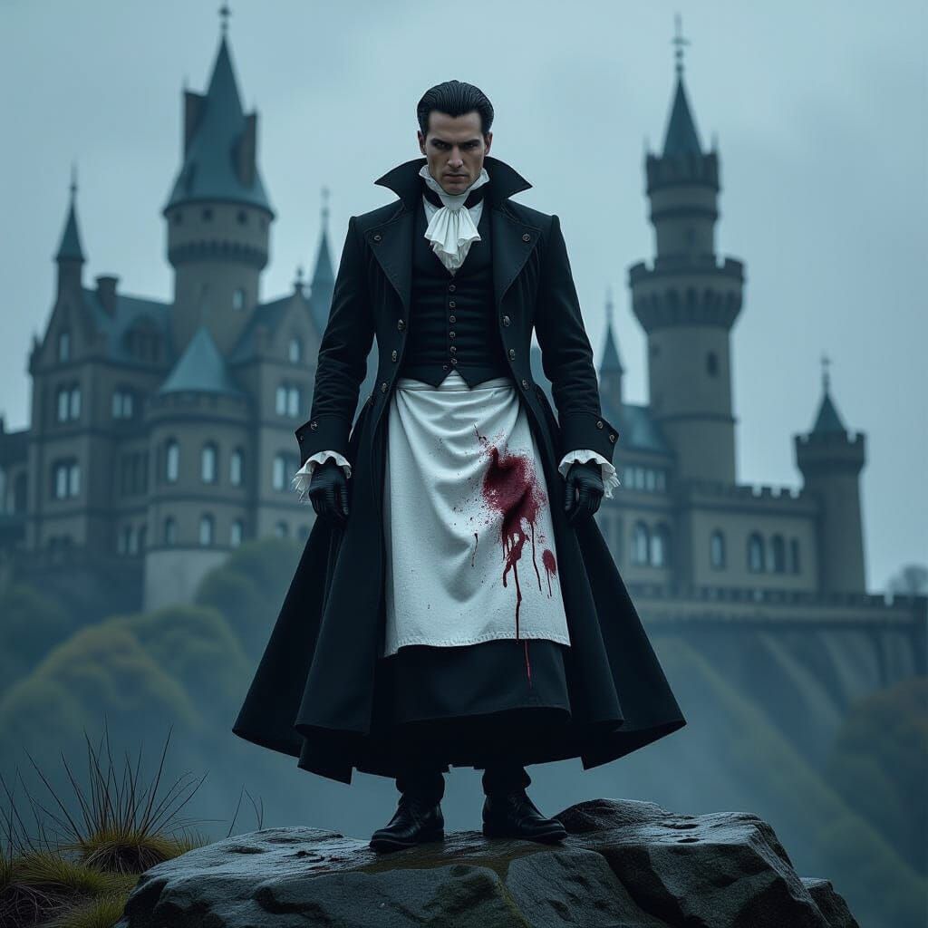 Gothic Victorian Man in Stormy Landscape