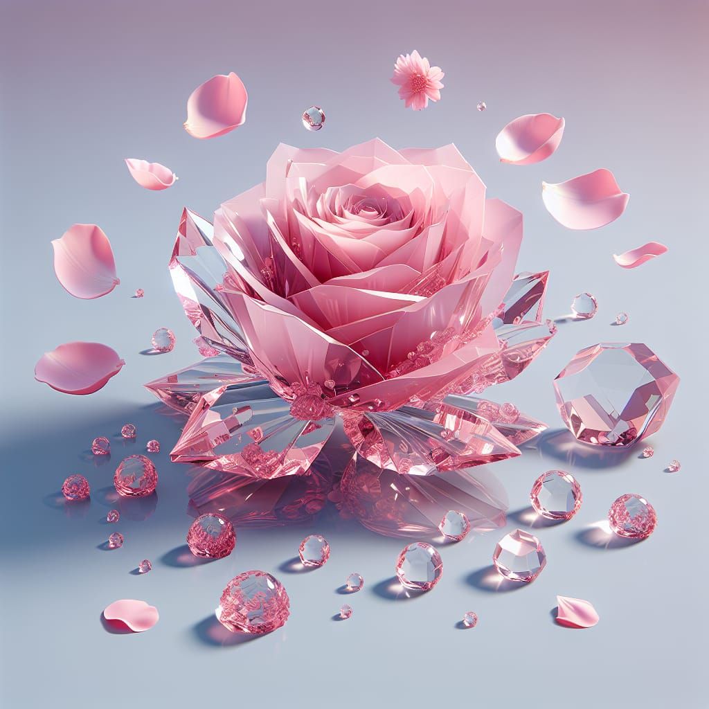Floating Pink Crystal Rose in 3D Render Style