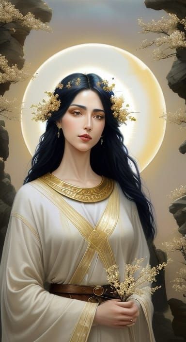 Watercolor Portrait of a Mediterranean Beauty on Rocky Ledge