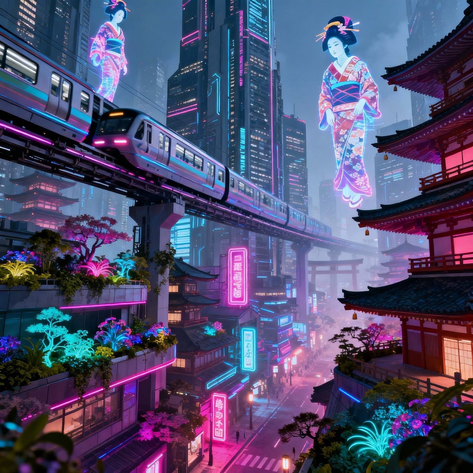 Futuristic Neo-Kyoto Cyberpunk Metropolis