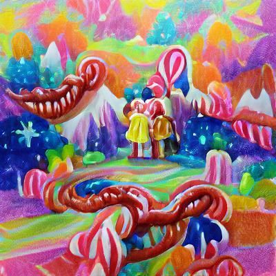 Vibrant Candyland Wonderland in Gouache Style