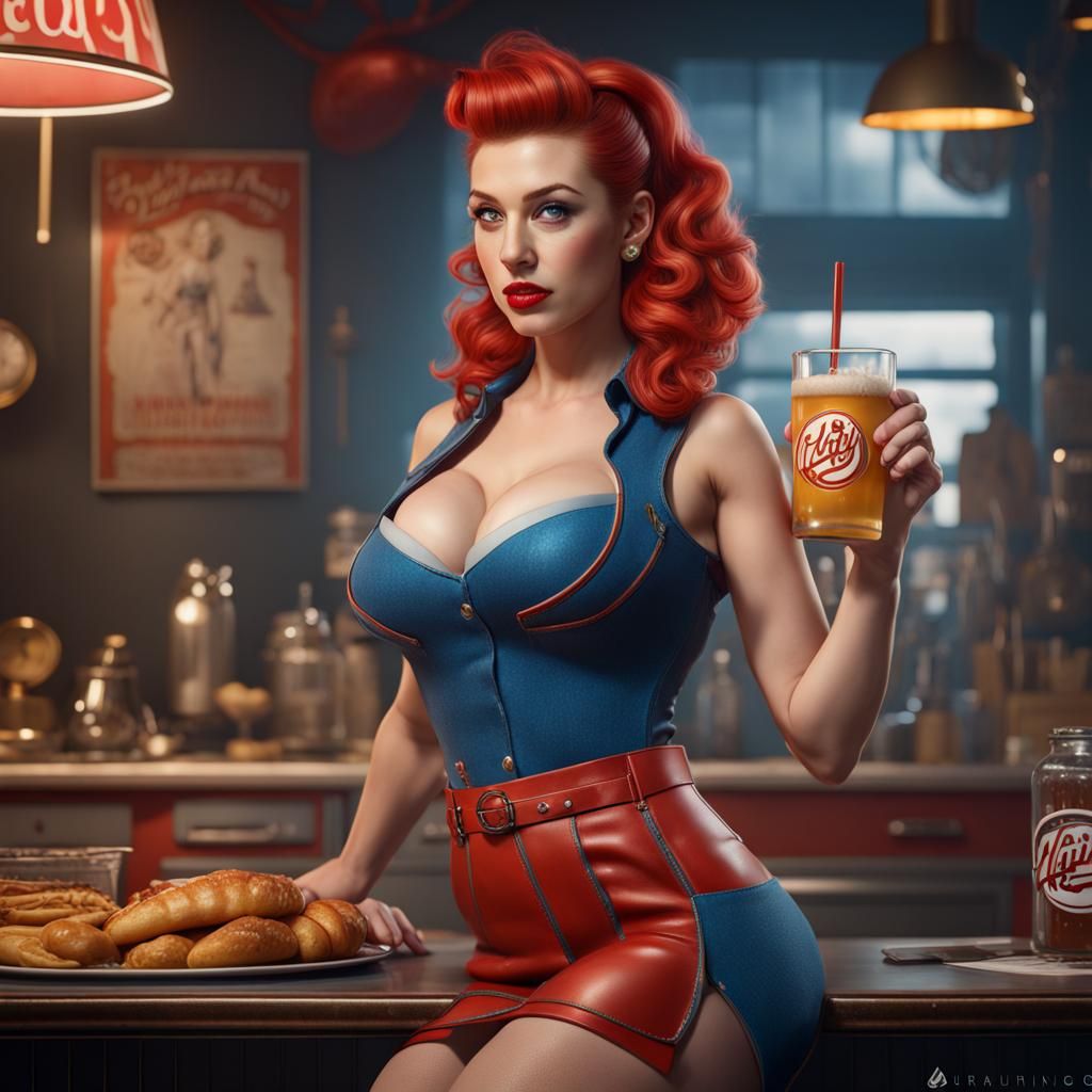 Hyperrealistic Arby's Pinup Girl Concept Art