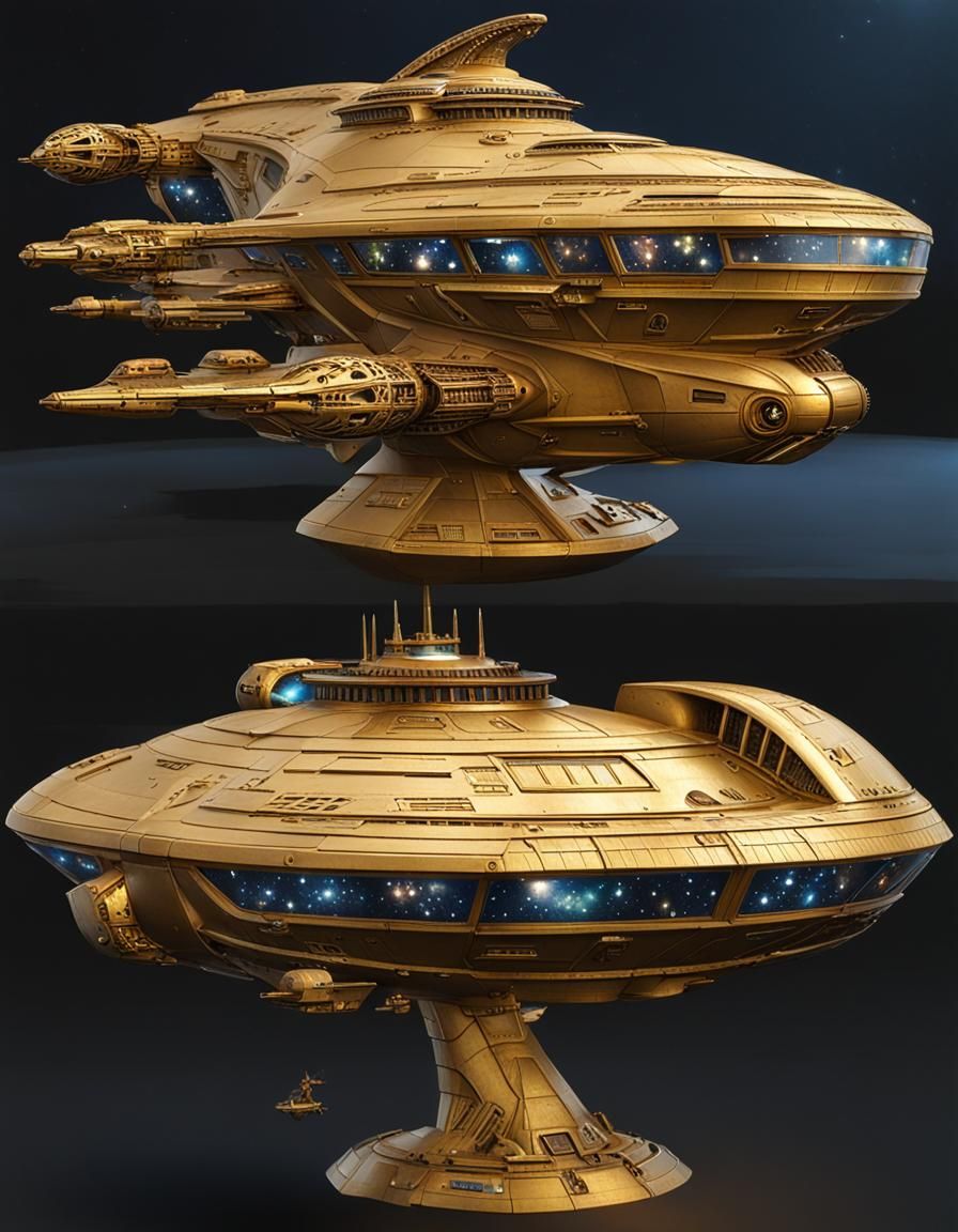 Ferengi Merchant Ship with Gold Plating in Space