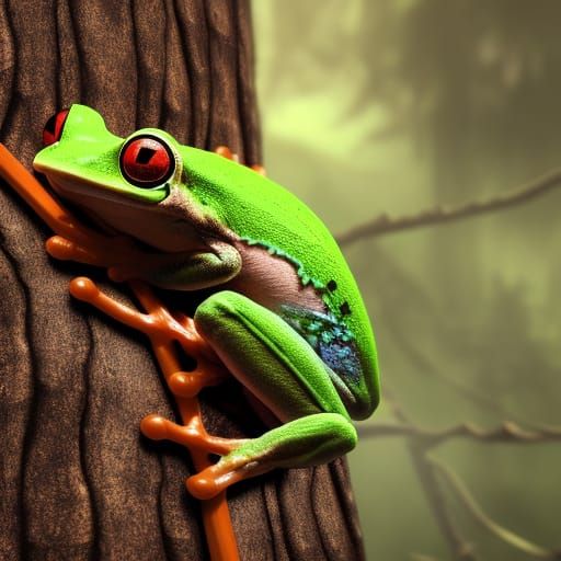 Tree Frog Leaping: Detailed Fantasy Concept Art