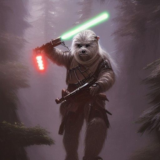 Cyberpunk Ewok Samurai Warrior in Star Wars Universe