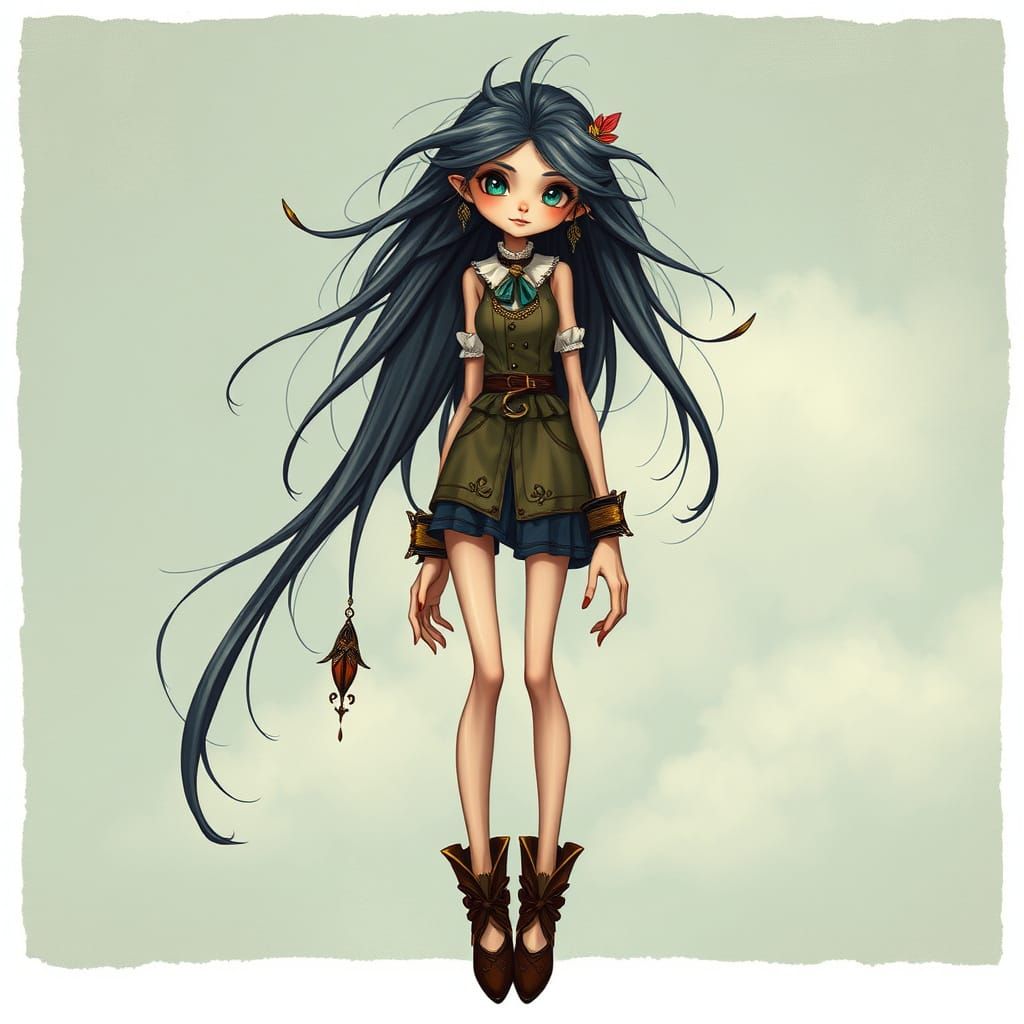 Whimsical Long-Haired Woman in Eclectic Style