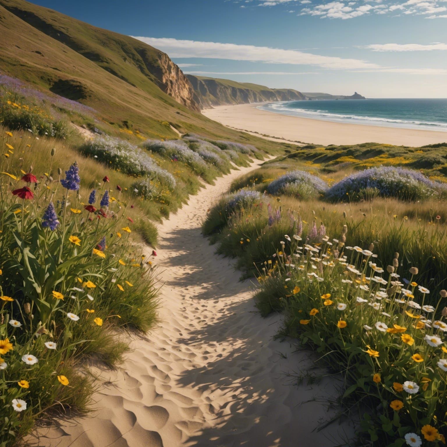 Wildflower Path to Golden Beach: 8k Photo
